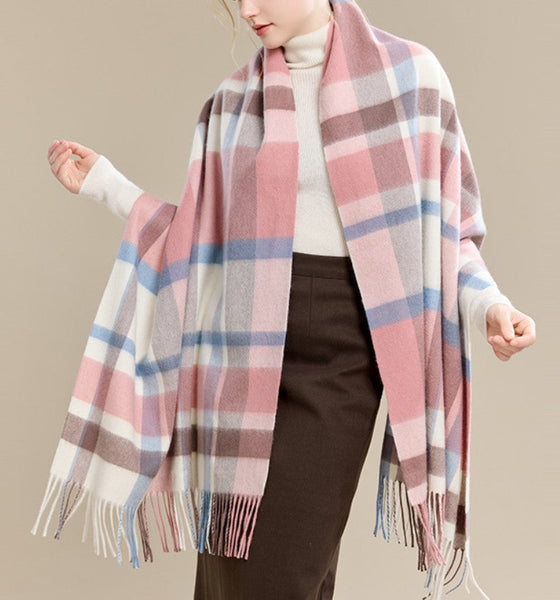 Warm Cape, Gifts for Her, Evening Wrap, Christmas Gift, Large Wool Scarf, Soft Wool Scarf for Women, Checkered Fashion Scarf, Winter Shawl, Elegant Shawl-LargePaintingArt.com