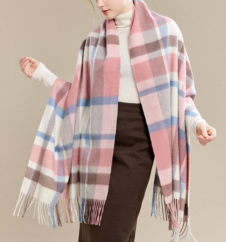 Warm Cape, Gifts for Her, Evening Wrap, Christmas Gift, Large Wool Scarf, Soft Wool Scarf for Women, Checkered Fashion Scarf, Winter Shawl, Elegant Shawl-LargePaintingArt.com