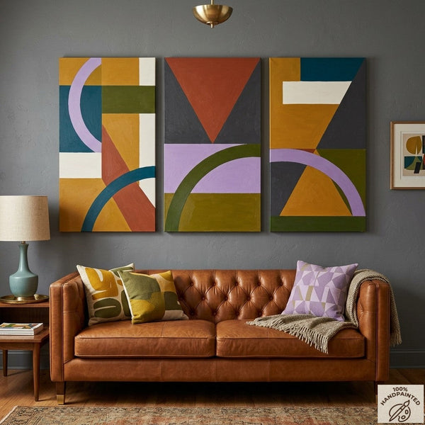 Geometric Abstract Paintings, Modern Paintings for Living Room, Multi Panel Canvas Art, Large Group Paintings-LargePaintingArt.com