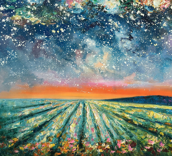 Abstract Landscape Painting, Starry Night Painting, Original Landscape Paintings, Heavy Texture Painting, Landscape Paintings for Living Room-LargePaintingArt.com