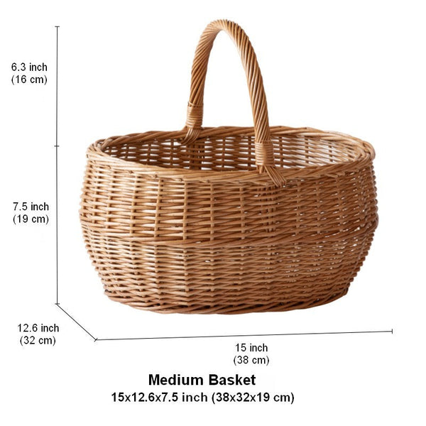 Large Picnic Food Basket with Handle, Natural Hand-woven Wicker Storage Basket, Willow Weaving Baskets for Vegetable, Natural Fruit Basket, Kitchen Storage Baskets-LargePaintingArt.com
