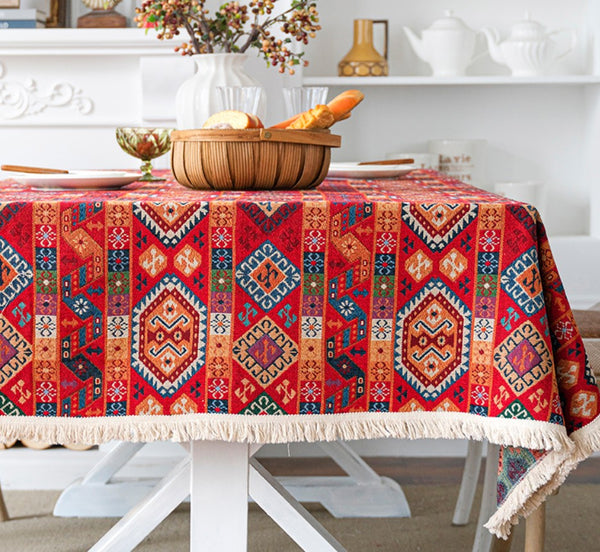 Bohemian Rectangular Tablecloth for Oval Table, Oriental Rectangular Table Covers for Coffee Table, Large Modern Linen Tablecloths-LargePaintingArt.com