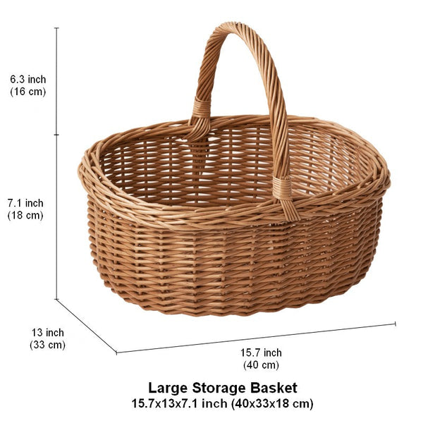Lovely Willow Weaving Baskets for Vegetable, Large Picnic Food Basket with Handle, Natural Hand-woven Wicker Storage Basket, Natural Fruit Basket, Kitchen Storage Baskets-LargePaintingArt.com