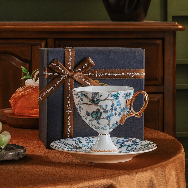 Ceramic Tea Cup and Saucer in Gift Box, British Tea Cup set, Elegant Ceramic Coffee Cups, Creative Porcelain Tea Cup Set and Saucer-LargePaintingArt.com