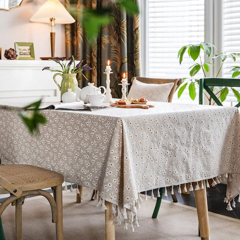 Rustic Flower Pattern Table Covers for Kitchen, Large Rectangle Tablecloth for Dining Room Table, Linen Rectangular Tablecloth for Oval Table, Country Farmhouse Tablecloth-LargePaintingArt.com