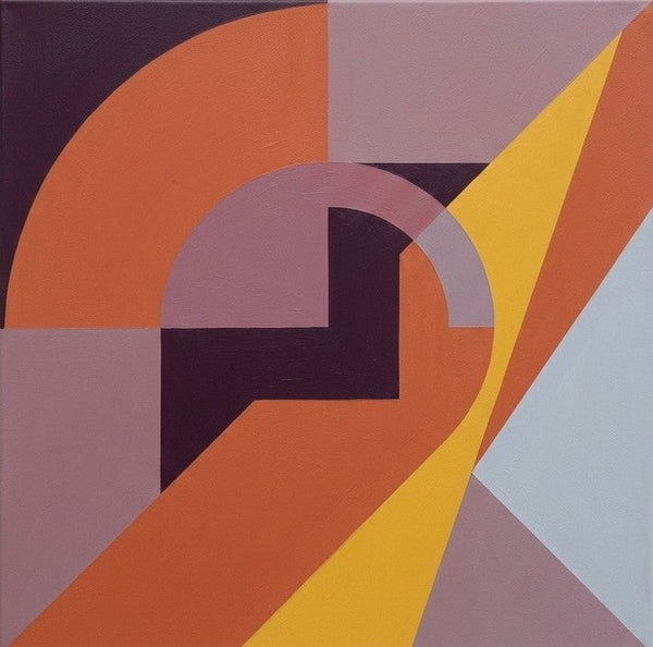 Original Contemporary Artwork, Mauve, Yellow, Terracotta Colors, Geometric Pattern Modern Paintings for Modernism Decor-LargePaintingArt.com