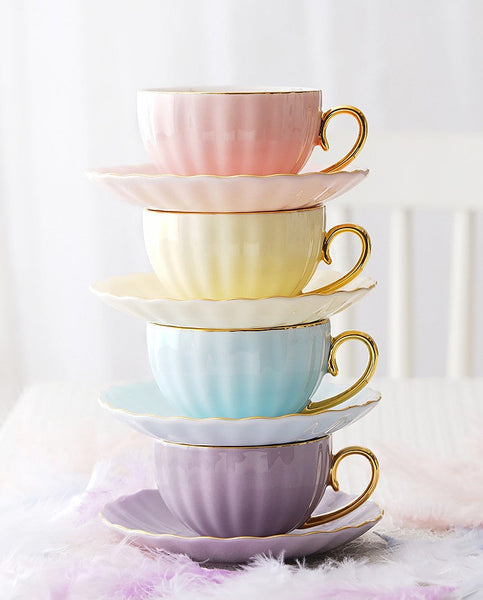 Beautiful British Tea Cups, Unique Afternoon Tea Cups and Saucers, Elegant Ceramic Coffee Cups, Royal Bone China Porcelain Tea Cup Set-LargePaintingArt.com