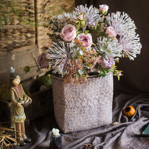 Modern Artificial Flowers for Home Decoration, Rose Flowers, Eucalyptus Globulus, Holly Leaf, Bedroom Flower Arrangement Ideas, Spring Flower Arrangement for Living Room-LargePaintingArt.com