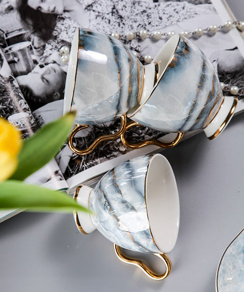 Unique Tea Cups and Saucers in Gift Box as Birthday Gift, Elegant Ceramic Coffee Cups, Beautiful British Tea Cups, Royal Bone China Porcelain Tea Cup Set-LargePaintingArt.com