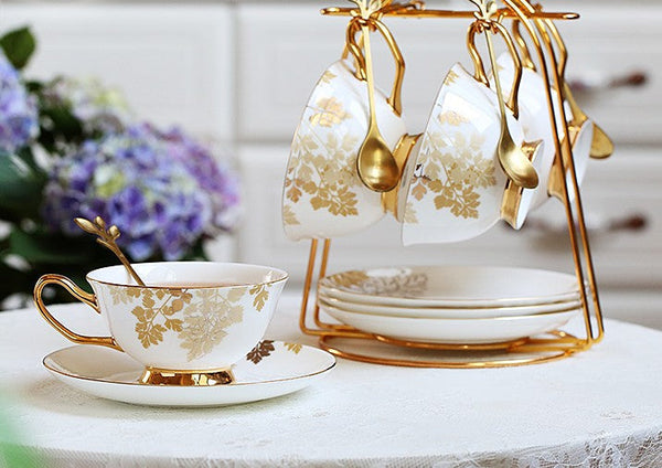 Beautiful British Tea Cups, Traditional English Tea Cup and Saucer, Porcelain Tea Cup Saucer Set, Elegant Ceramic Coffee Cups-LargePaintingArt.com