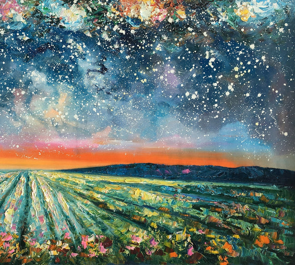 Abstract Landscape Painting, Starry Night Painting, Original Landscape Paintings, Heavy Texture Painting, Landscape Paintings for Living Room-LargePaintingArt.com