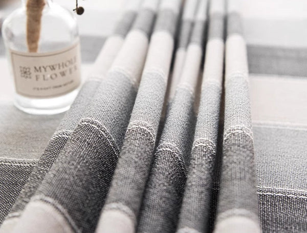 Rectangular Table Covers for Coffee Table, Modern Table Cloths for Dining Room, Gray Stripe Rectangular Tablecloth for Oval Table, Cotton and Linen Tablecloths-LargePaintingArt.com