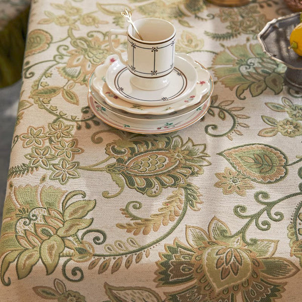 Long Rectangular Tablecloth for Round Table, Extra Large Modern Tablecloth Ideas for Dining Room Table, Green Flower Pattern Table Cover for Kitchen, Outdoor Picnic Tablecloth-LargePaintingArt.com