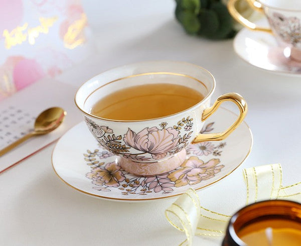 Elegant Ceramic Coffee Cups, Afternoon British Tea Cups, Unique Iris Flower Tea Cups and Saucers in Gift Box, Royal Bone China Porcelain Tea Cup Set-LargePaintingArt.com