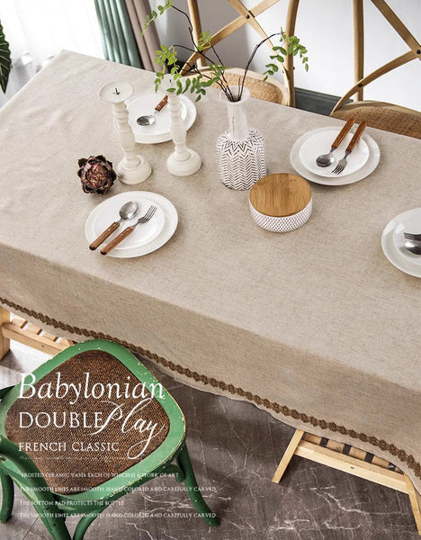 Cotton and Linen Tablecloth for Home Decoration, Large Rectangle Table Cover for Dining Room Table, Modern Table Cloth, Square Tablecloth for Round Table-LargePaintingArt.com