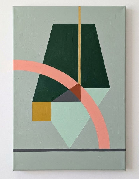 Original Abstract Paintings, Dark Green, Light Sega Green, Pinkish Coral Colors, Geometric Pattern Modern Canvas Artwork-LargePaintingArt.com