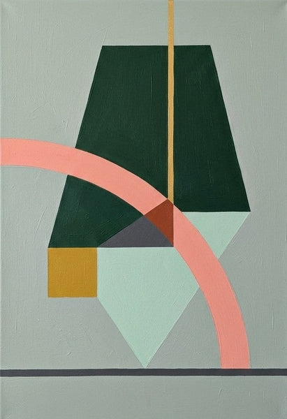 Original Abstract Paintings, Dark Green, Light Sega Green, Pinkish Coral Colors, Geometric Pattern Modern Canvas Artwork-LargePaintingArt.com