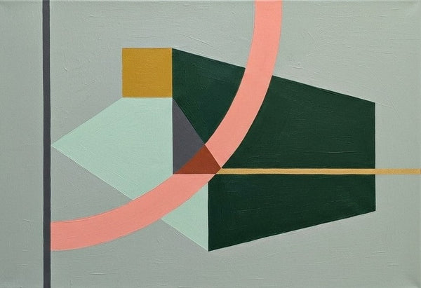 Original Abstract Paintings, Dark Green, Light Sega Green, Pinkish Coral Colors, Geometric Pattern Modern Canvas Artwork-LargePaintingArt.com