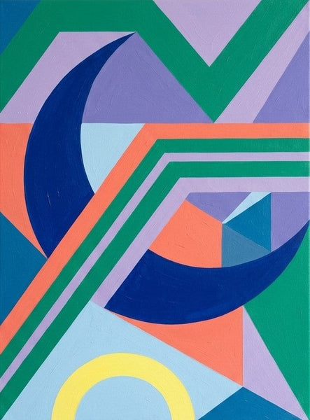 Original Abstract Paintings, Royal Blue, Light Purple, Emerald Green Colors, Geometric Pattern Contemporary Art for Bauhaus Modern Decor-LargePaintingArt.com