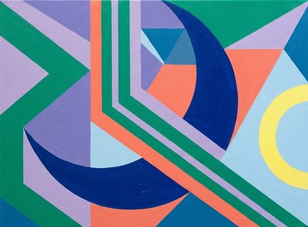Original Abstract Paintings, Royal Blue, Light Purple, Emerald Green Colors, Geometric Pattern Contemporary Art for Bauhaus Modern Decor-LargePaintingArt.com