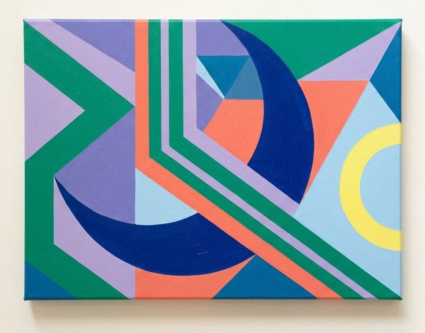Original Abstract Paintings, Royal Blue, Light Purple, Emerald Green Colors, Geometric Pattern Contemporary Art for Bauhaus Modern Decor-LargePaintingArt.com