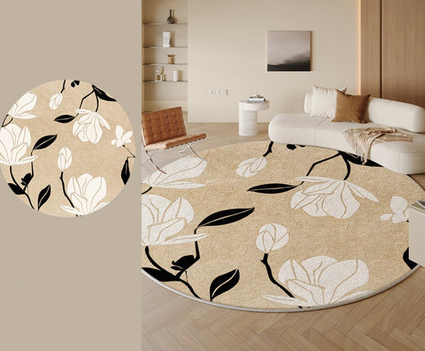 Modern Round Rugs under Coffee Table, Circular Rugs for Dining Table, Abstract Contemporary Rugs for Bedroom, Modern Cream Color Rugs for Living Room-LargePaintingArt.com
