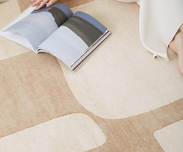 Unique Geometric Modern Rugs under Dining Room Table, Brown Modern Carpets for Office, Abstract Modern Rugs for Living Room, Contemporary Modern Rugs Next to Bed-LargePaintingArt.com