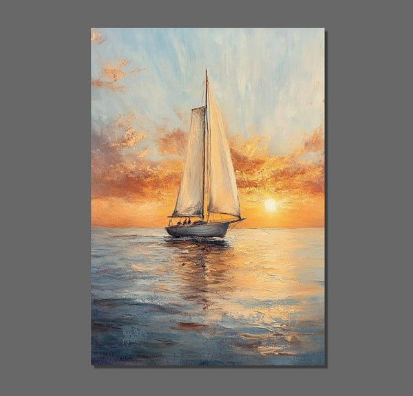 Acrylic Painting on Canvas, Simple Painting Ideas for Dining Room, Modern Acrylic Canvas Painting, Oversized Canvas Painting for Sale, Sail Boat Paintings-LargePaintingArt.com