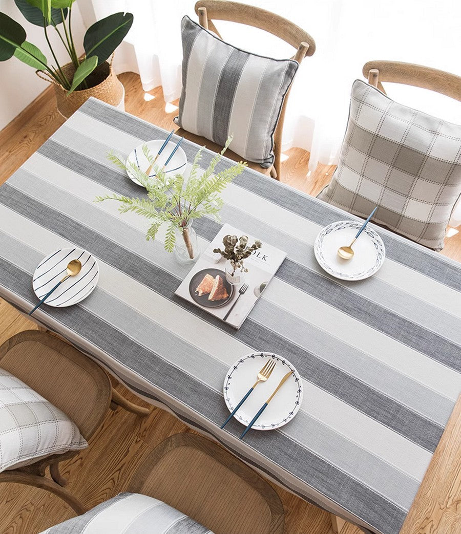 Rectangular Table Covers for Coffee Table, Modern Table Cloths for Dining Room, Gray Stripe Rectangular Tablecloth for Oval Table, Cotton and Linen Tablecloths-LargePaintingArt.com