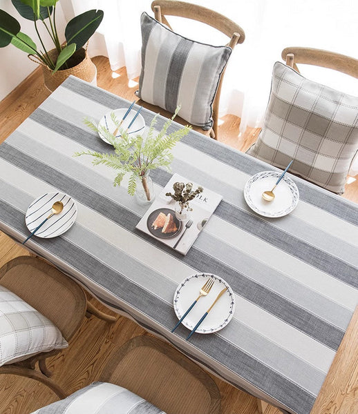 Rectangular Table Covers for Coffee Table, Modern Table Cloths for Dining Room, Gray Stripe Rectangular Tablecloth for Oval Table, Cotton and Linen Tablecloths-LargePaintingArt.com