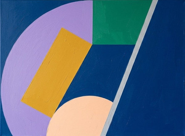 Original Paintings for Modernism Room Decor, Blue, Purple, Yellow Geometric Pattern Abtract Artwork, Contemporary Canvas Wall Art-LargePaintingArt.com