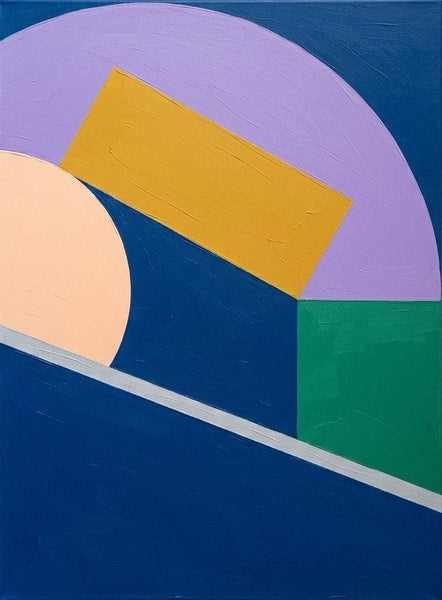 Original Paintings for Modernism Room Decor, Blue, Purple, Yellow Geometric Pattern Abtract Artwork, Contemporary Canvas Wall Art-LargePaintingArt.com