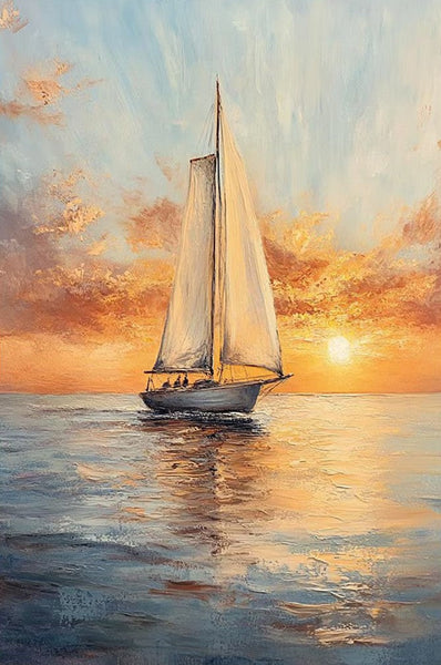 Acrylic Painting on Canvas, Simple Painting Ideas for Dining Room, Modern Acrylic Canvas Painting, Oversized Canvas Painting for Sale, Sail Boat Paintings-LargePaintingArt.com