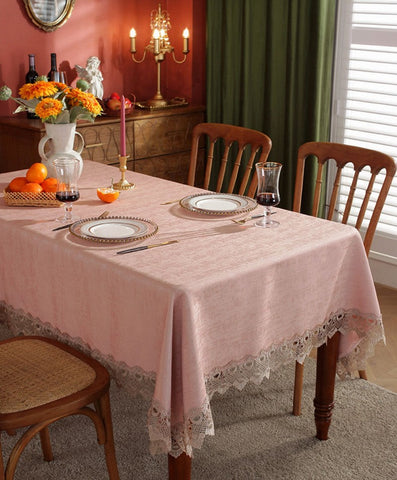 Modern Pink Table Cover for Dining Room Table, Lace Tablecloth for Home Decoration, Large Modern Rectangle Tablecloth, Square Tablecloth for Round Table-LargePaintingArt.com