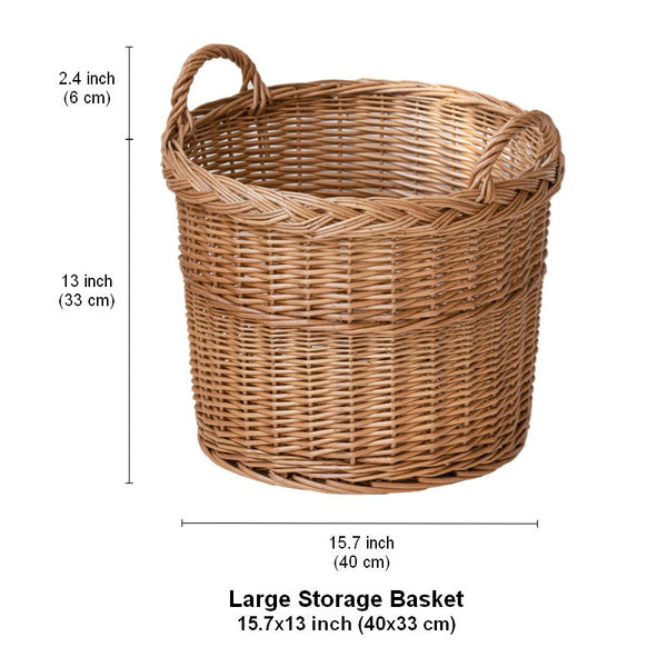 Round Storage Basket for Clothes, Natural Hand-woven Wicker Storage Basket for Clothes, Extra Large Kitchen Storage Baskets, Willow Weaving Baskets for Clothes-LargePaintingArt.com
