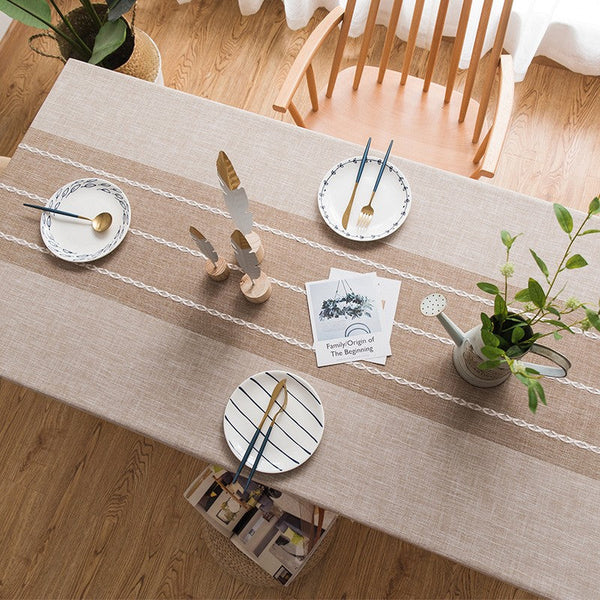 Farmhouse Cotton and Linen Tablecloths, Rectangular Tablecloth for Oval Table, Kitchen Rectangular Table Covers, Modern Table Cloths for Dining Room-LargePaintingArt.com