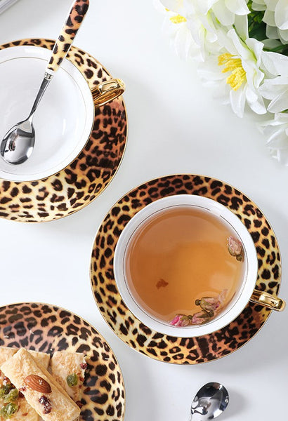 Creative Porcelain Tea Cup Saucer Set, Modern Ceramic Cups, 7.8 oz Ceramic Coffee Cups, Unique Tea Cup and Saucer in Gift Box-LargePaintingArt.com
