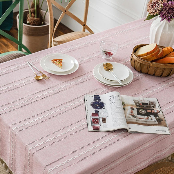 Rectangular Tablecloth for Oval Table, Modern Pink Table Cloths for Dining Room, Kitchen Rectangular Table Covers, Farmhouse Cotton and Linen Table Cloth-LargePaintingArt.com