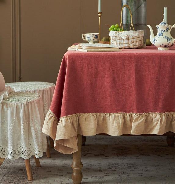 Square Tablecloth for Round Table, Red Modern Table Cloth, Ramie Tablecloth for Home Decoration, Extra Large Rectangle Tablecloth for Dining Room Table-LargePaintingArt.com