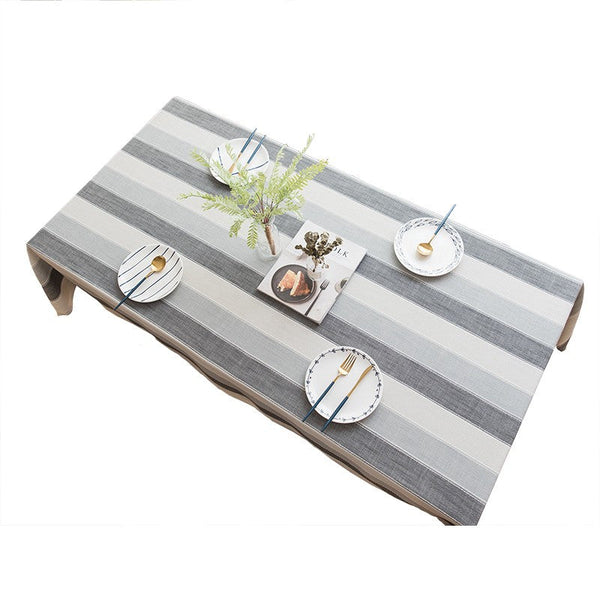 Rectangular Table Covers for Coffee Table, Modern Table Cloths for Dining Room, Gray Stripe Rectangular Tablecloth for Oval Table, Cotton and Linen Tablecloths-LargePaintingArt.com
