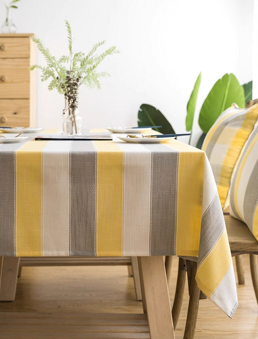 Yellow Stripe Cotton and Linen Tablecloths, Rectangular Tablecloth for Oval Table, Kitchen Rectangular Table Covers, Modern Table Cloths for Dining Room-LargePaintingArt.com