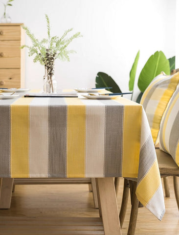 Kitchen Rectangular Table Covers, Yellow Stripe Cotton and Linen Tablecloths, Rectangular Tablecloth for Oval Table, Modern Table Cloths for Dining Room-LargePaintingArt.com