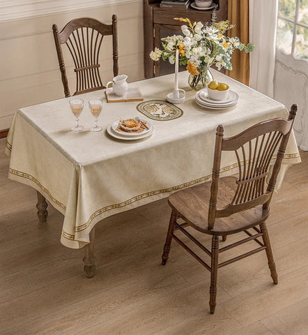 Cream Color Table Cover for Dining Room Table, French Style Tablecloth for Dining Table, Modern Rectangle Tablecloth for Oval Table-LargePaintingArt.com
