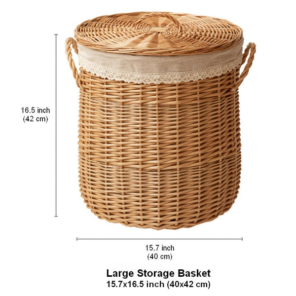 Hand-woven Wicker Storage Basket for Clothes, Large Round Storage Basket for Clothes, Willow Weaving Baskets for Clothes, Extra Large Kitchen Storage Baskets-LargePaintingArt.com