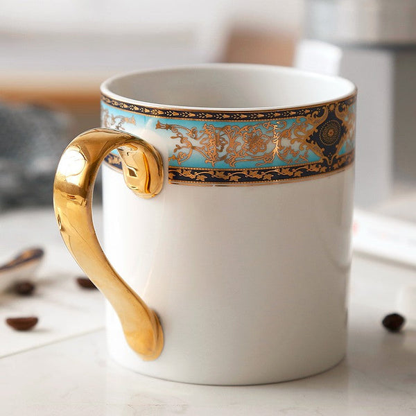 Elegant Ceramic Coffee Mug, Beautiful British Tea Cups, Large Royal Porcelain Mug, Large Capacity Ceramic Mugs for Office-LargePaintingArt.com