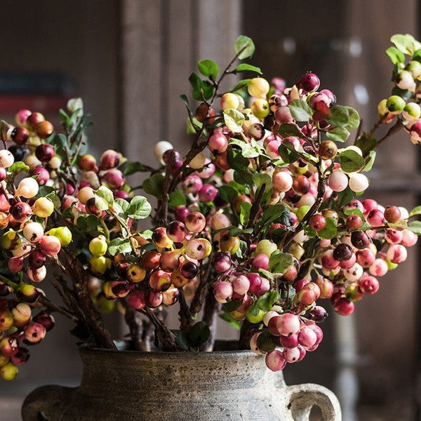 Cranberry Fruit Branch, Flower Arrangement Ideas for Living Room, Unique Artificial Flowers for Home Decoration, Spring Artificial Floral for Bedroom-LargePaintingArt.com