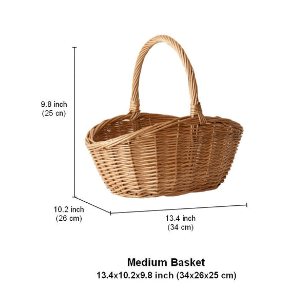 Natural Hand-woven Wicker Storage Basket, Large Picnic Food Basket with Handle, Lovely Willow Weaving Baskets for Vegetable, Natural Fruit Basket, Kitchen Storage Baskets-LargePaintingArt.com