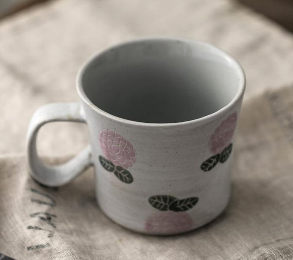 Handmade Pottery Coffee Cup, 10 oz Rose Ceramic Coffee Mug, Cappuccino Coffee Cup, Tea Cup-LargePaintingArt.com