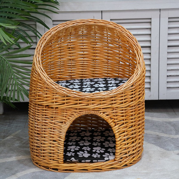 Double-Layer Cat Bed, Large Cat House Basket with Washable Cushion for Indoor Cats and Dogs-LargePaintingArt.com