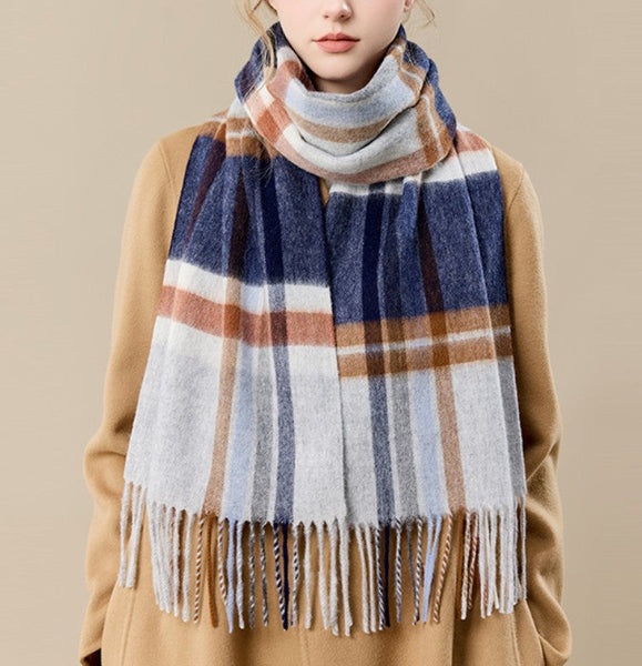 Soft Cashmere Scarf for Women, Checked Scarf Winter Wool Scarf, Elegant Wool Scarves, Warm Winter Scarf, Cold Weather Scarf, Holiday Scarf, Fashion Scarf, Christmas Gifts for Her-LargePaintingArt.com